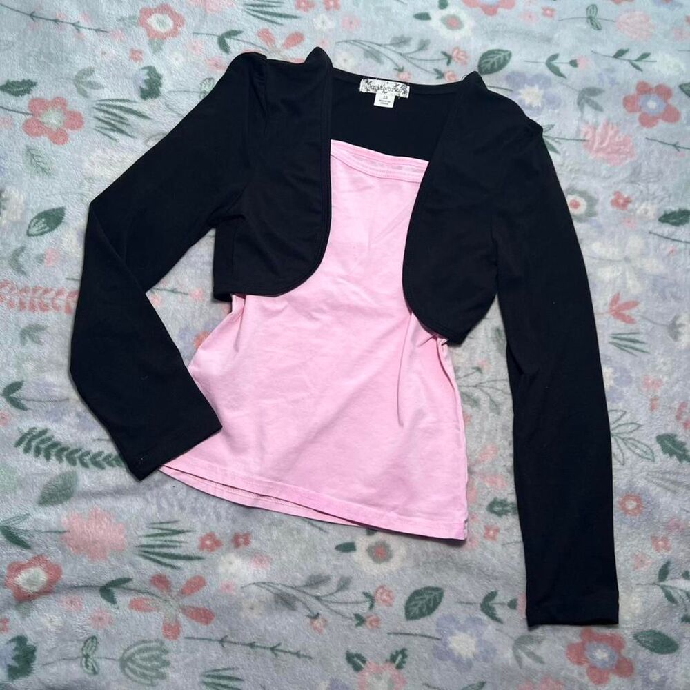 Knit Works Black Long Sleeve Bolero Top Kid 12 90s Y2K Balletcore Coquette Prep